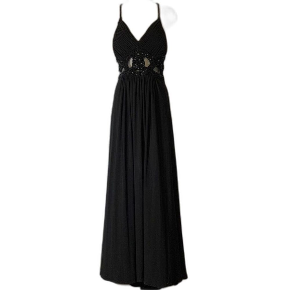 CACHET Women's Black Sequin Cut Out Gown Dress Sz 8